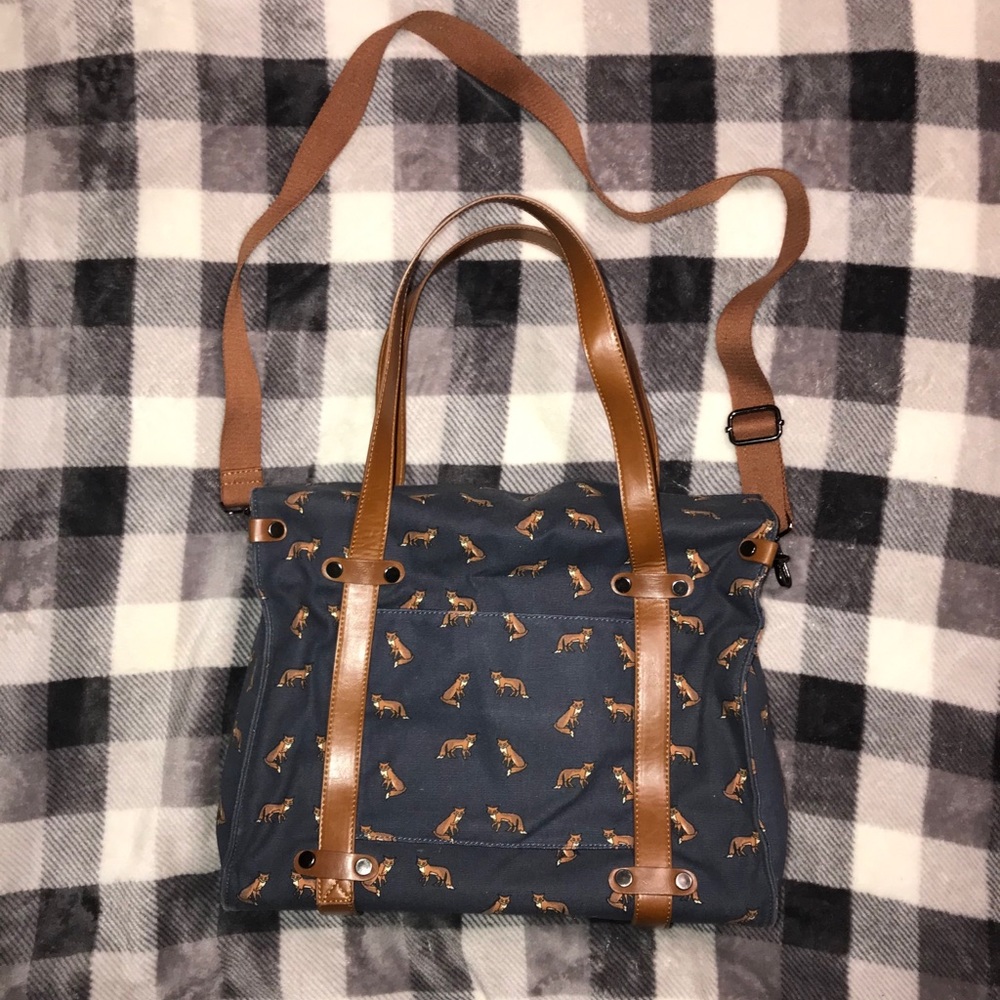 Women’s Navy Canvas Tote with Tan Leather Trim